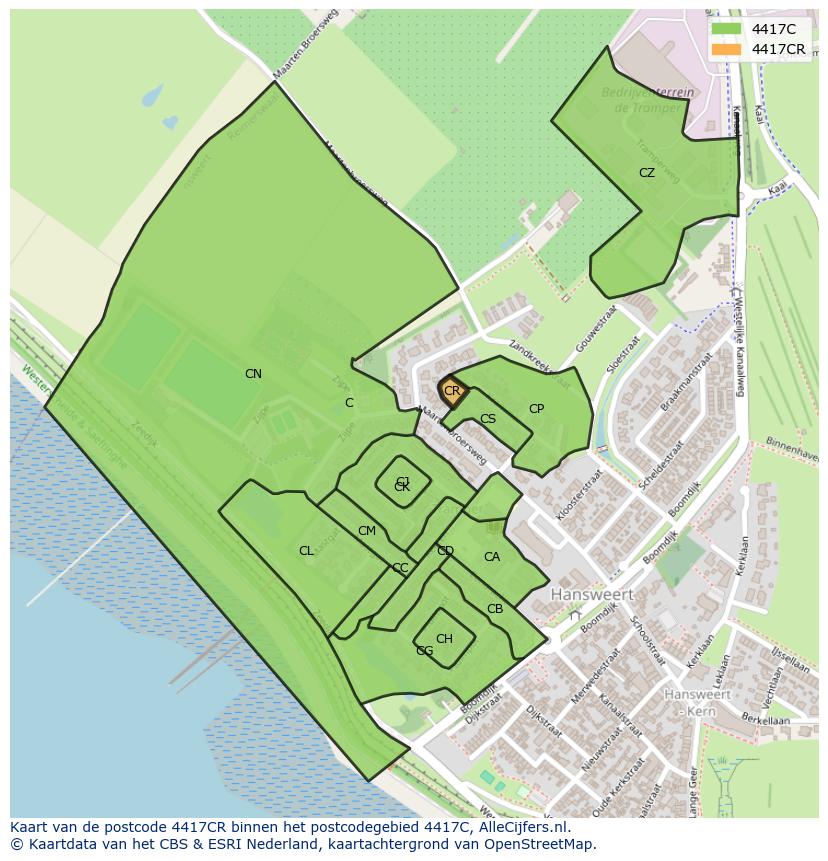Afbeelding van het postcodegebied 4417 CR op de kaart.