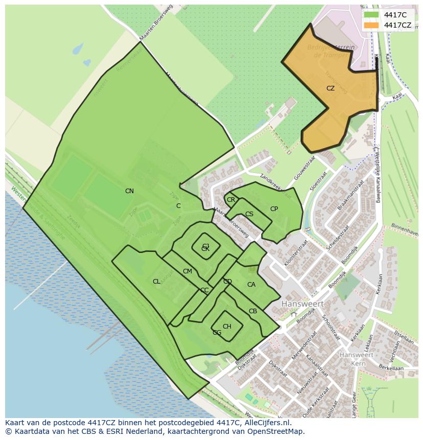 Afbeelding van het postcodegebied 4417 CZ op de kaart.