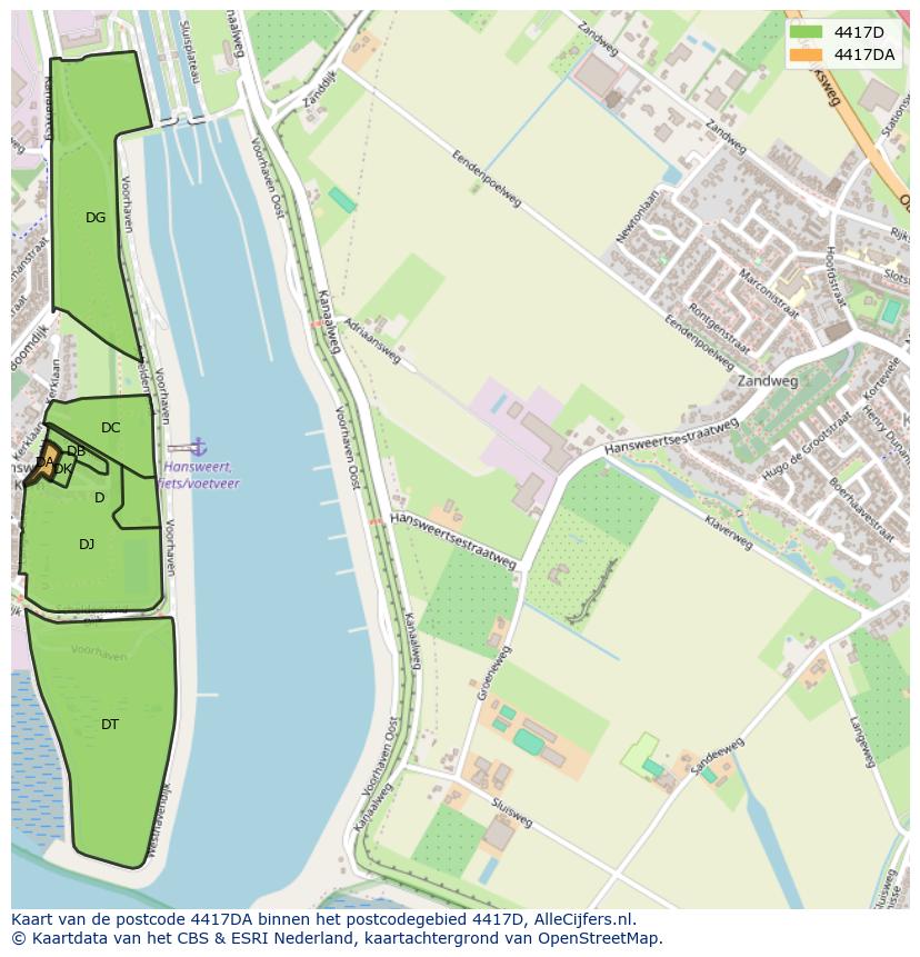 Afbeelding van het postcodegebied 4417 DA op de kaart.