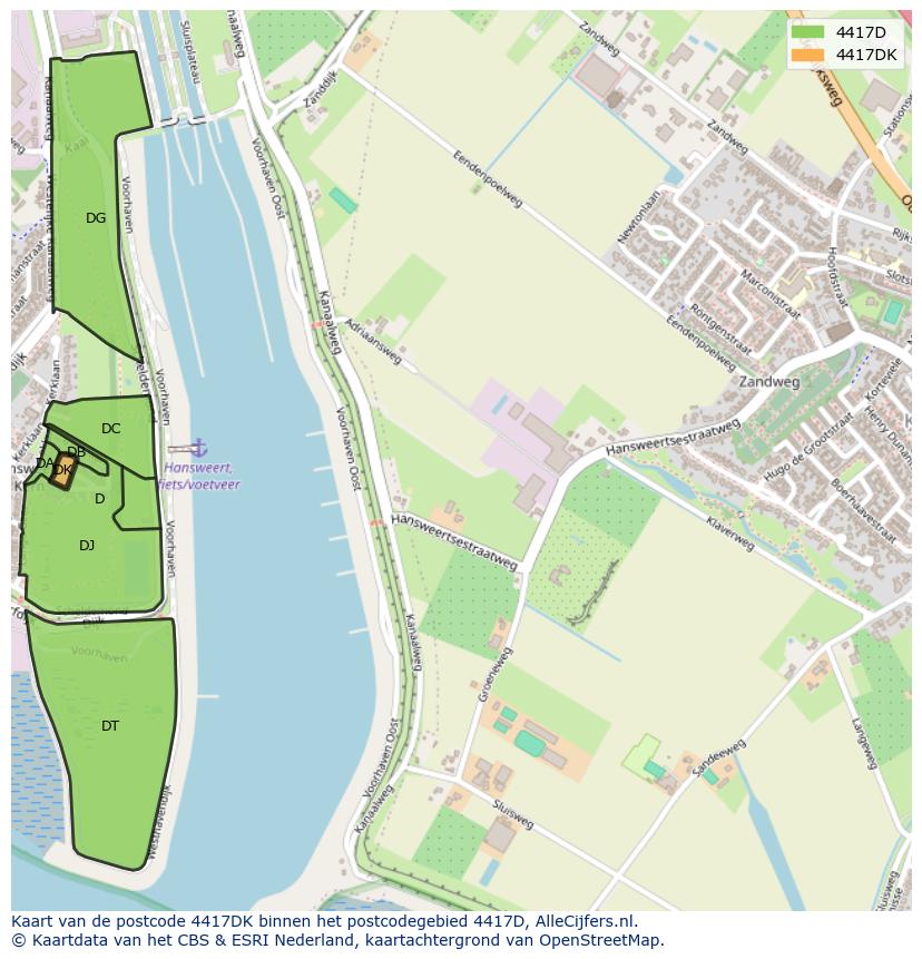 Afbeelding van het postcodegebied 4417 DK op de kaart.