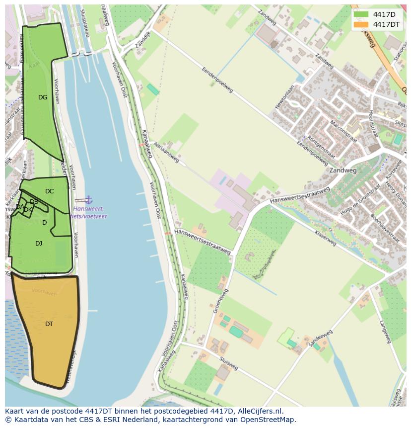 Afbeelding van het postcodegebied 4417 DT op de kaart.
