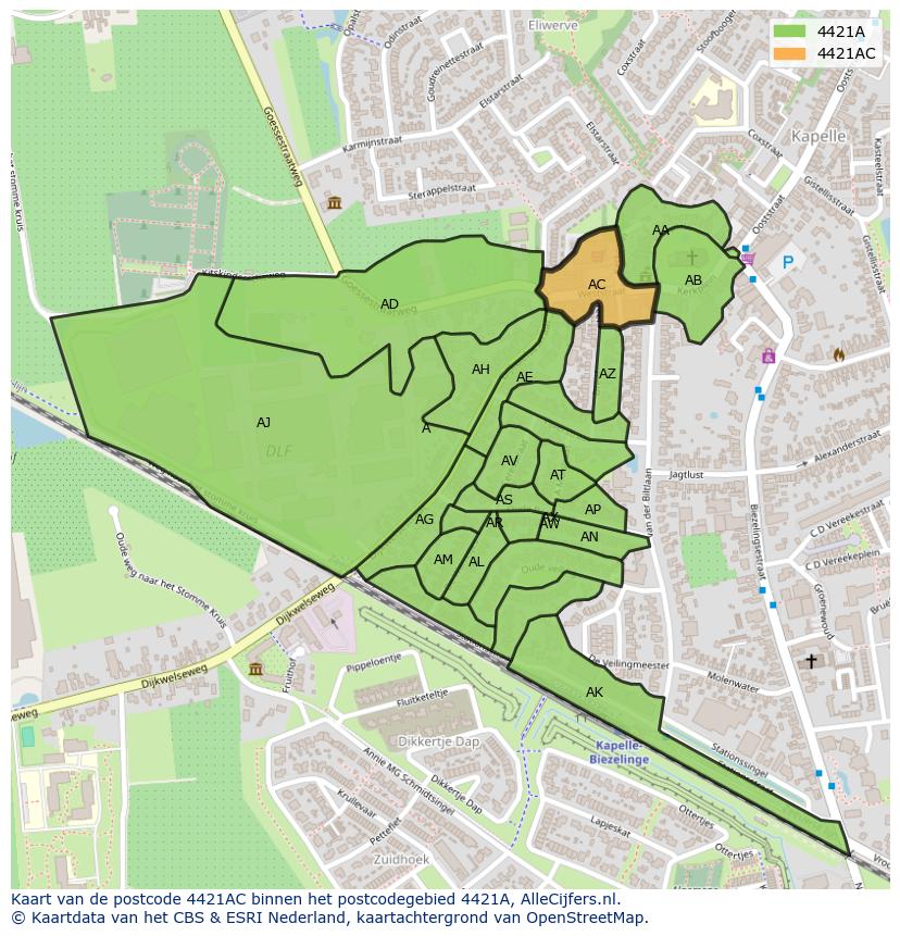 Afbeelding van het postcodegebied 4421 AC op de kaart.