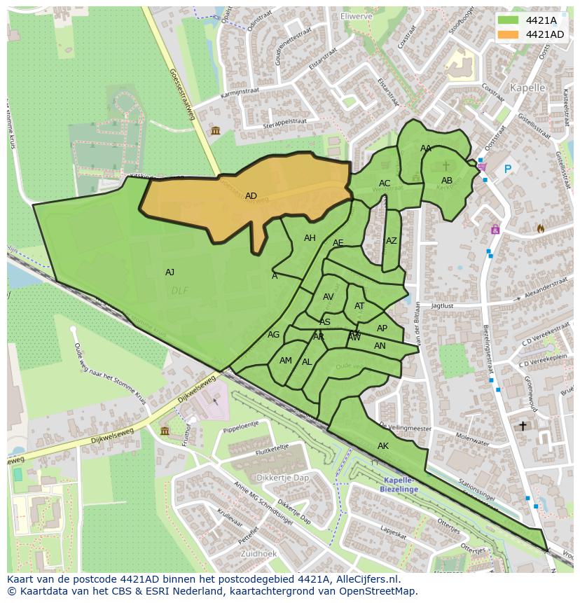 Afbeelding van het postcodegebied 4421 AD op de kaart.