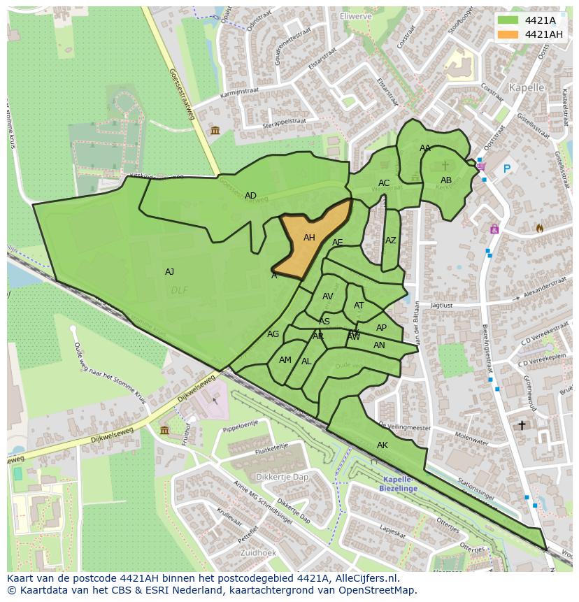 Afbeelding van het postcodegebied 4421 AH op de kaart.
