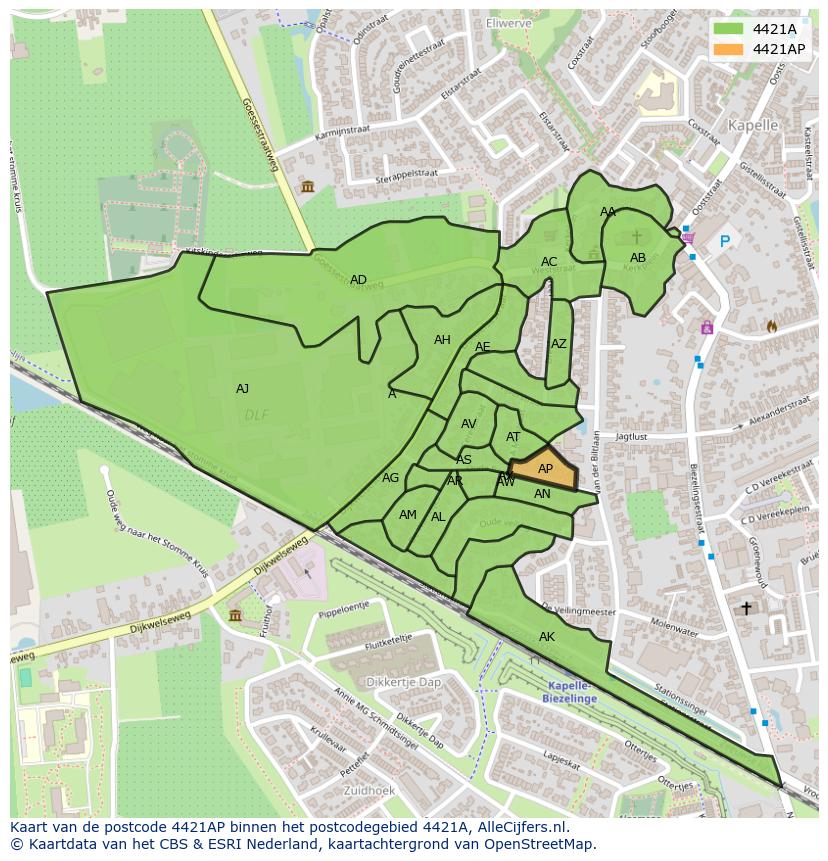 Afbeelding van het postcodegebied 4421 AP op de kaart.