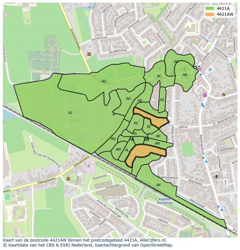 Afbeelding van het postcodegebied 4421 AW op de kaart.