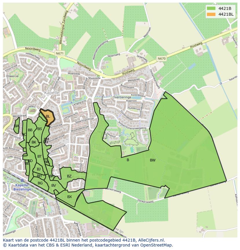 Afbeelding van het postcodegebied 4421 BL op de kaart.