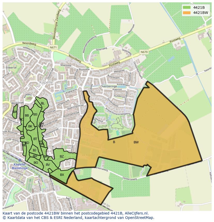 Afbeelding van het postcodegebied 4421 BW op de kaart.