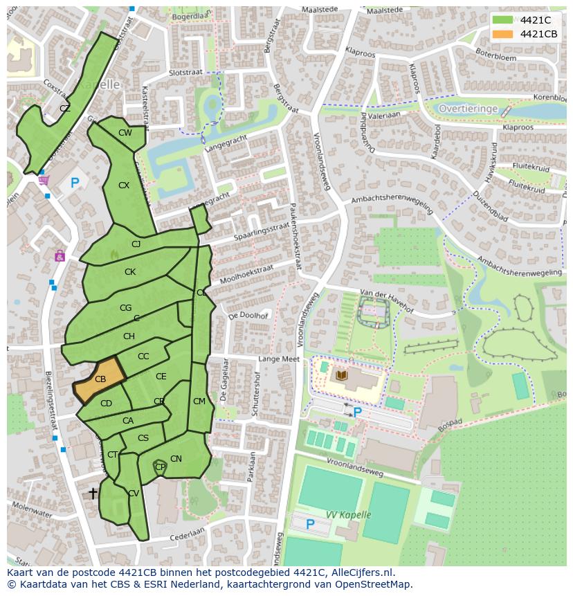 Afbeelding van het postcodegebied 4421 CB op de kaart.