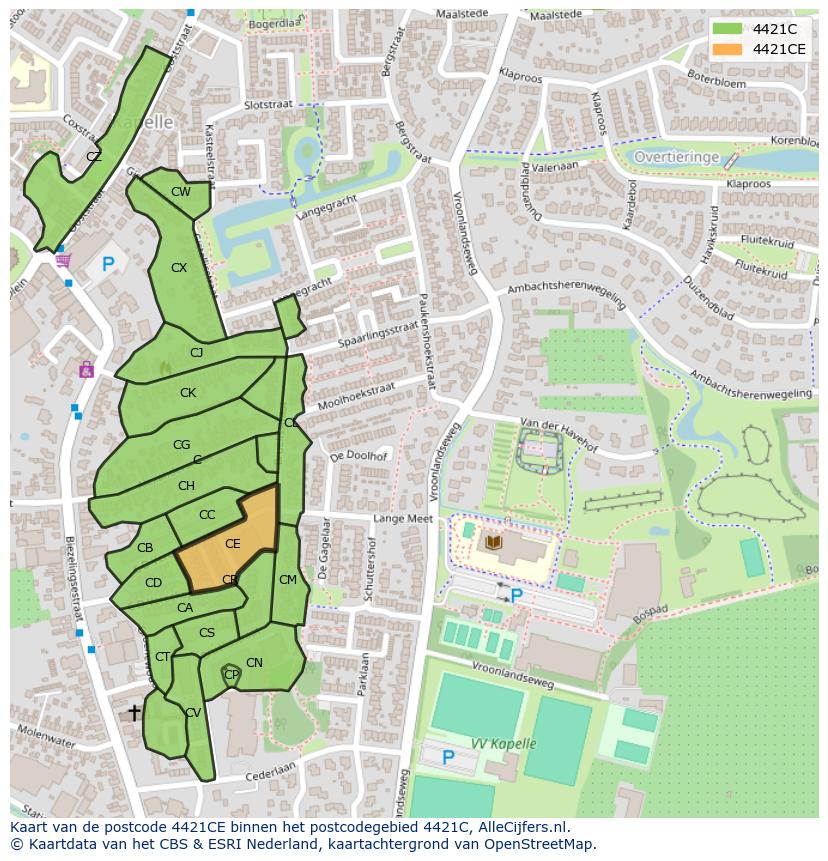 Afbeelding van het postcodegebied 4421 CE op de kaart.