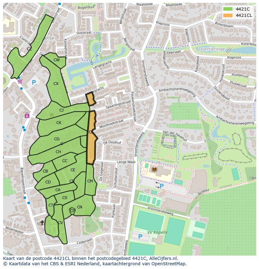Afbeelding van het postcodegebied 4421 CL op de kaart.