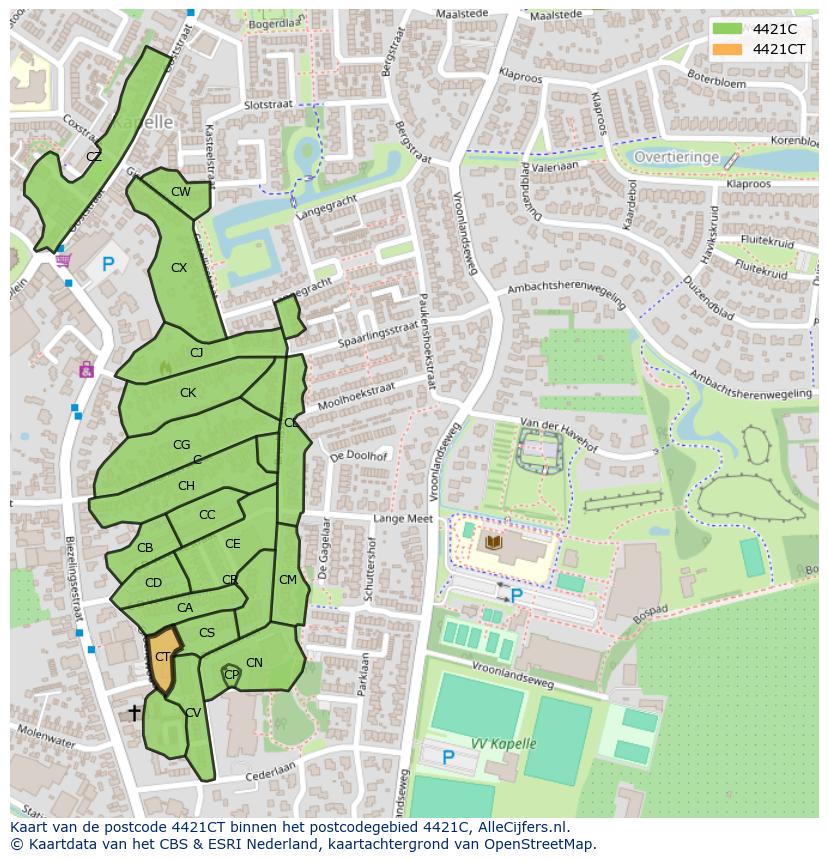 Afbeelding van het postcodegebied 4421 CT op de kaart.