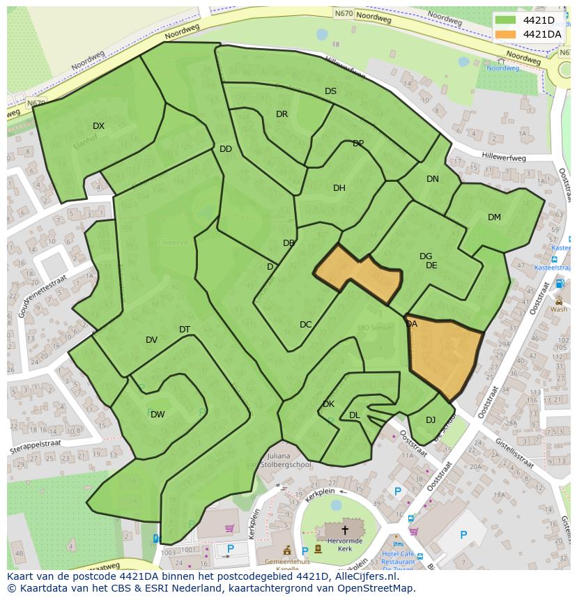 Afbeelding van het postcodegebied 4421 DA op de kaart.