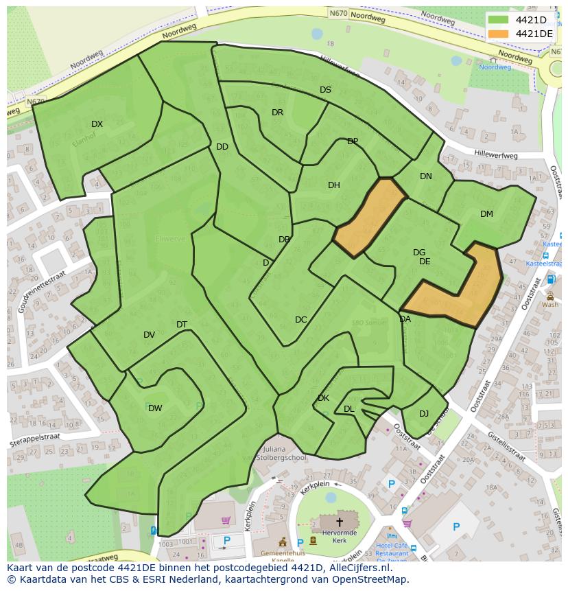 Afbeelding van het postcodegebied 4421 DE op de kaart.