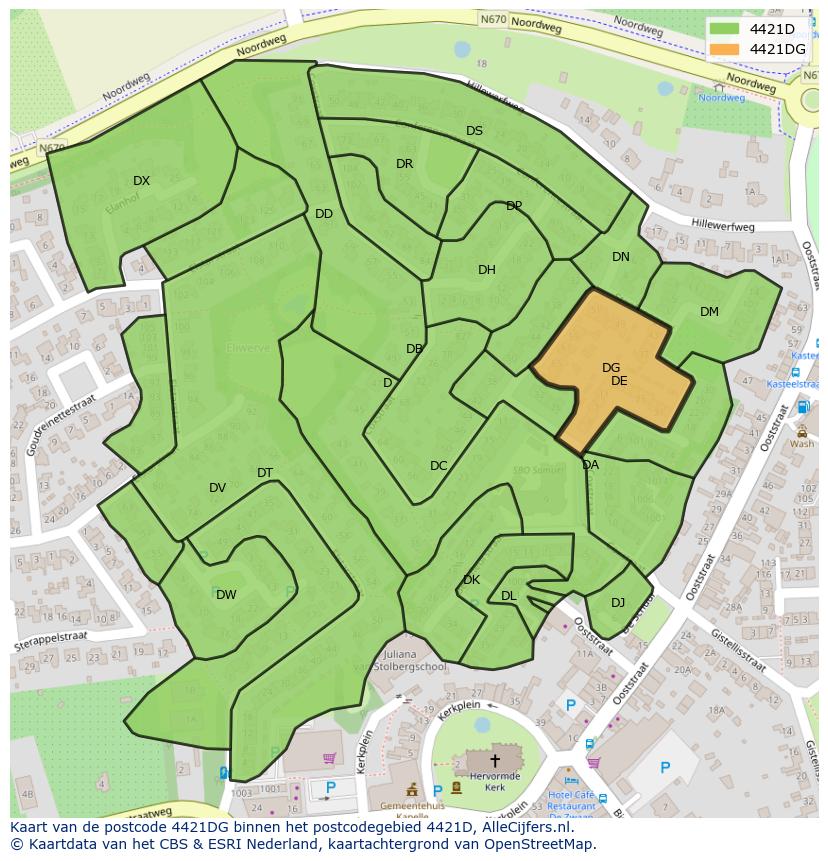 Afbeelding van het postcodegebied 4421 DG op de kaart.