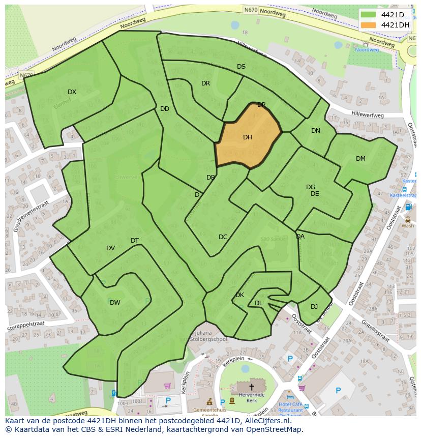 Afbeelding van het postcodegebied 4421 DH op de kaart.