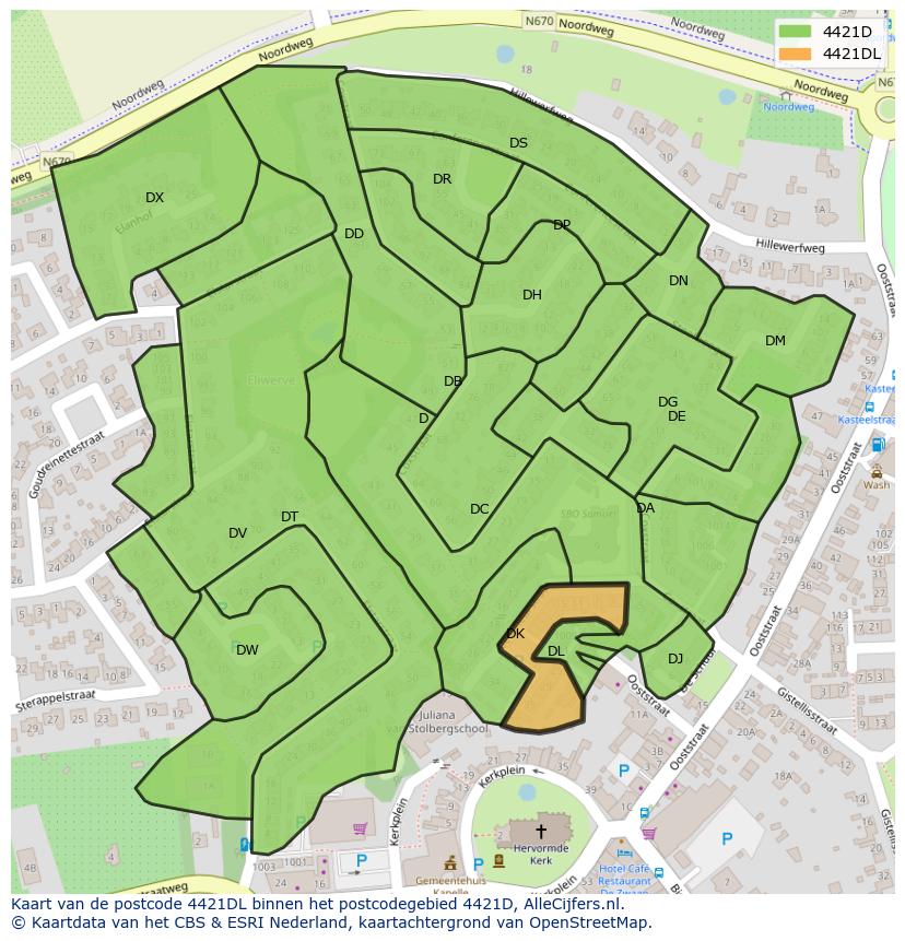 Afbeelding van het postcodegebied 4421 DL op de kaart.