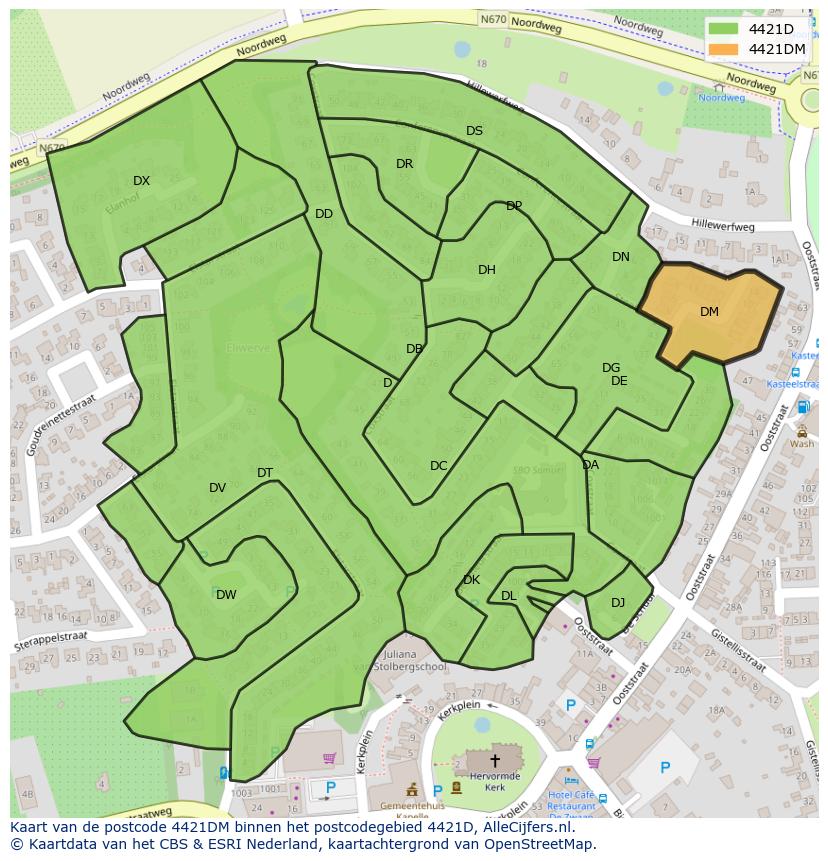 Afbeelding van het postcodegebied 4421 DM op de kaart.