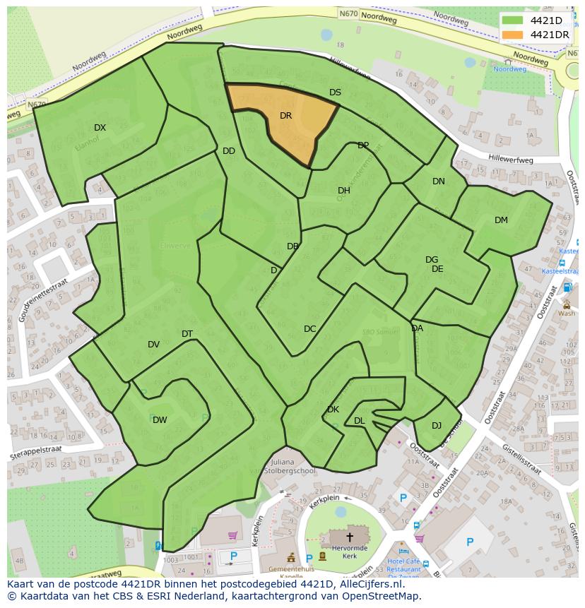 Afbeelding van het postcodegebied 4421 DR op de kaart.