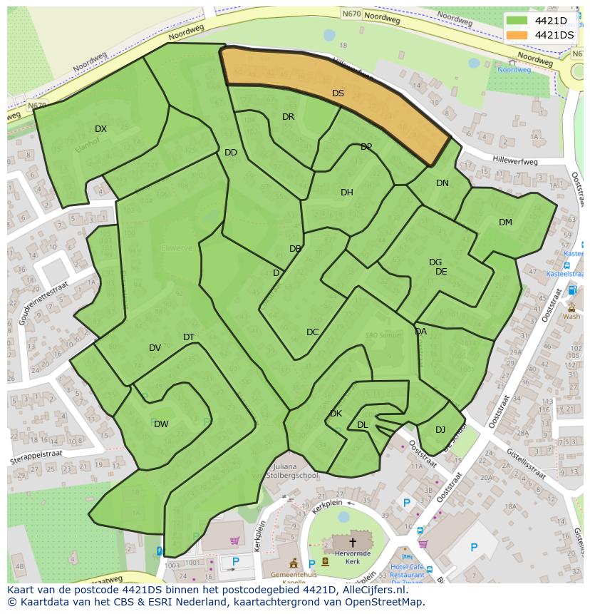 Afbeelding van het postcodegebied 4421 DS op de kaart.