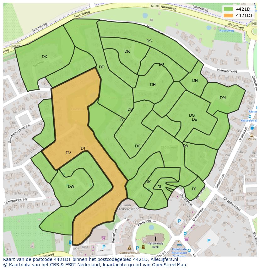 Afbeelding van het postcodegebied 4421 DT op de kaart.