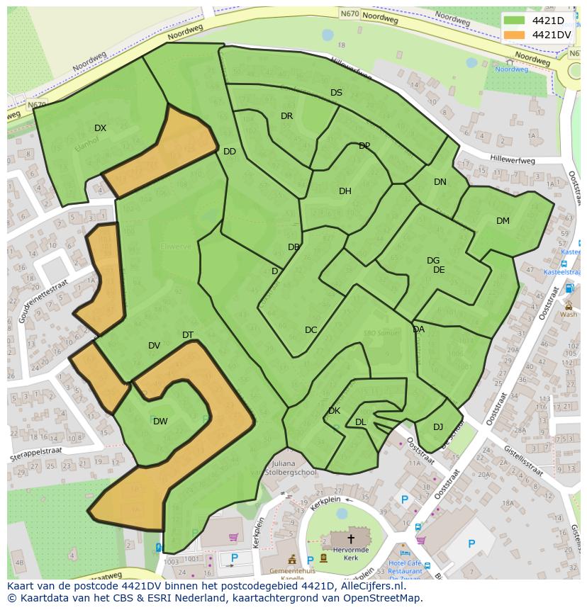 Afbeelding van het postcodegebied 4421 DV op de kaart.