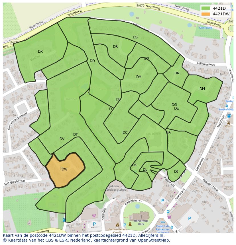 Afbeelding van het postcodegebied 4421 DW op de kaart.