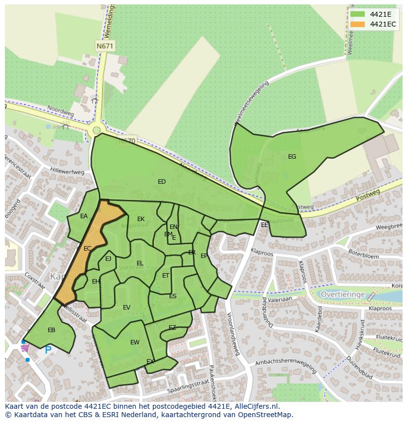 Afbeelding van het postcodegebied 4421 EC op de kaart.