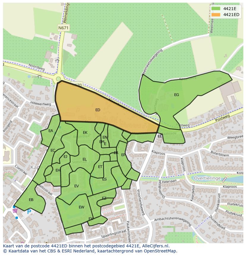 Afbeelding van het postcodegebied 4421 ED op de kaart.