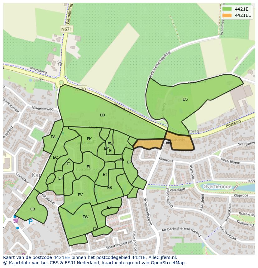 Afbeelding van het postcodegebied 4421 EE op de kaart.