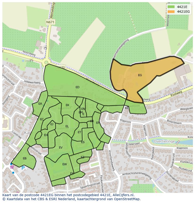 Afbeelding van het postcodegebied 4421 EG op de kaart.