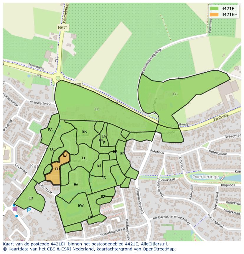 Afbeelding van het postcodegebied 4421 EH op de kaart.