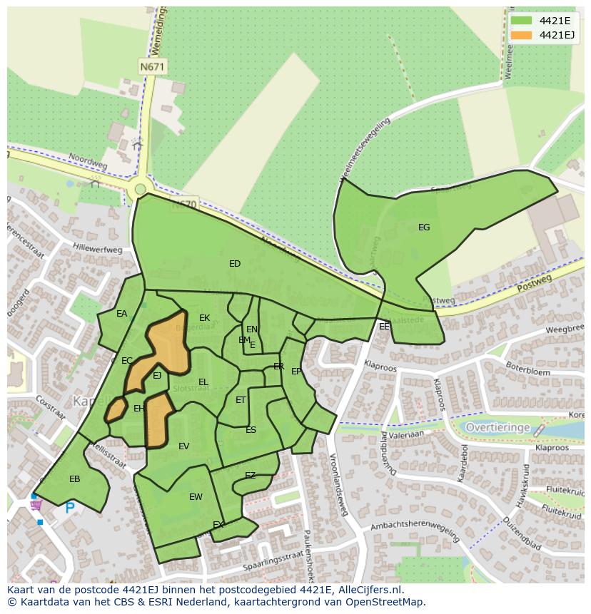 Afbeelding van het postcodegebied 4421 EJ op de kaart.