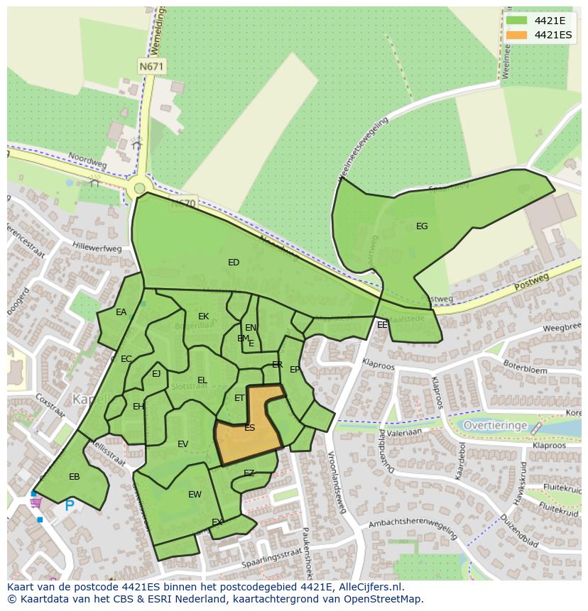 Afbeelding van het postcodegebied 4421 ES op de kaart.