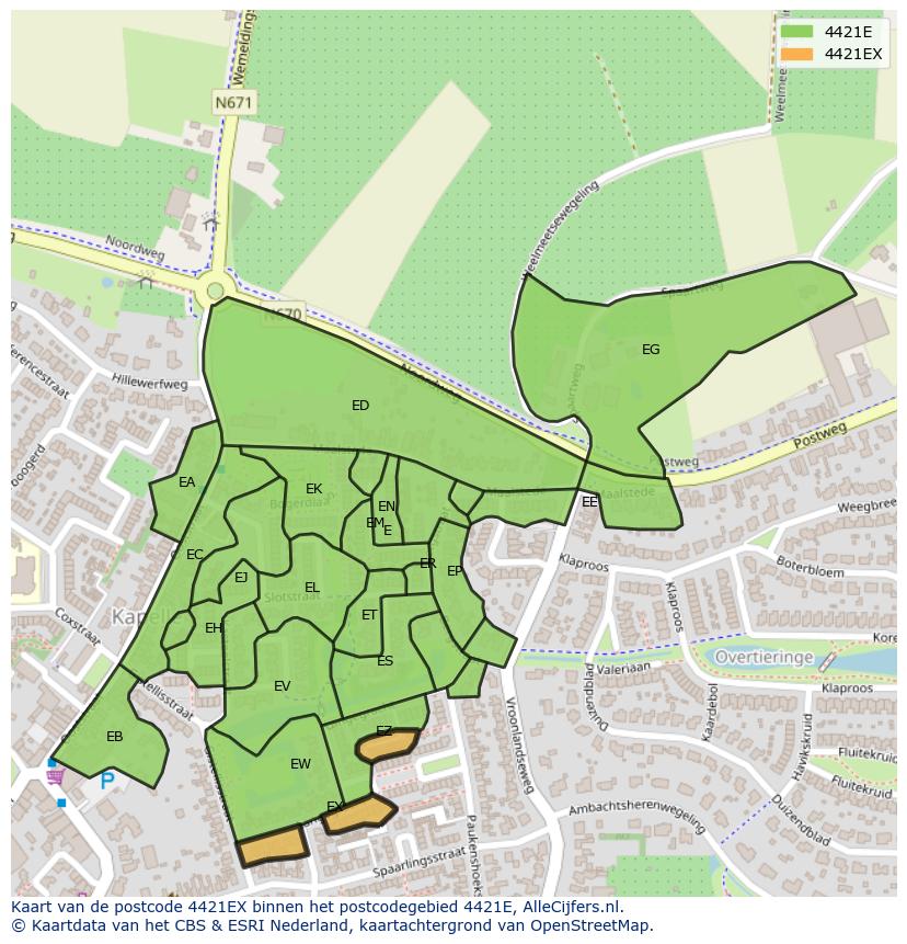 Afbeelding van het postcodegebied 4421 EX op de kaart.