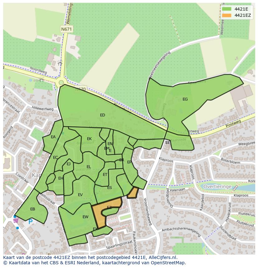 Afbeelding van het postcodegebied 4421 EZ op de kaart.