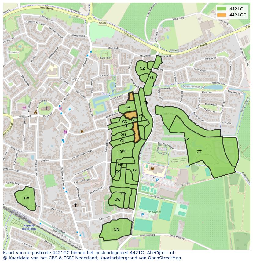 Afbeelding van het postcodegebied 4421 GC op de kaart.