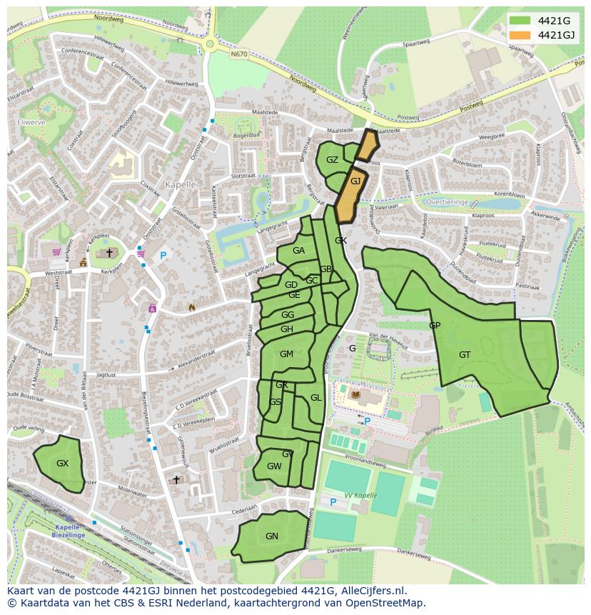 Afbeelding van het postcodegebied 4421 GJ op de kaart.