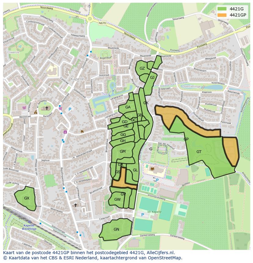 Afbeelding van het postcodegebied 4421 GP op de kaart.