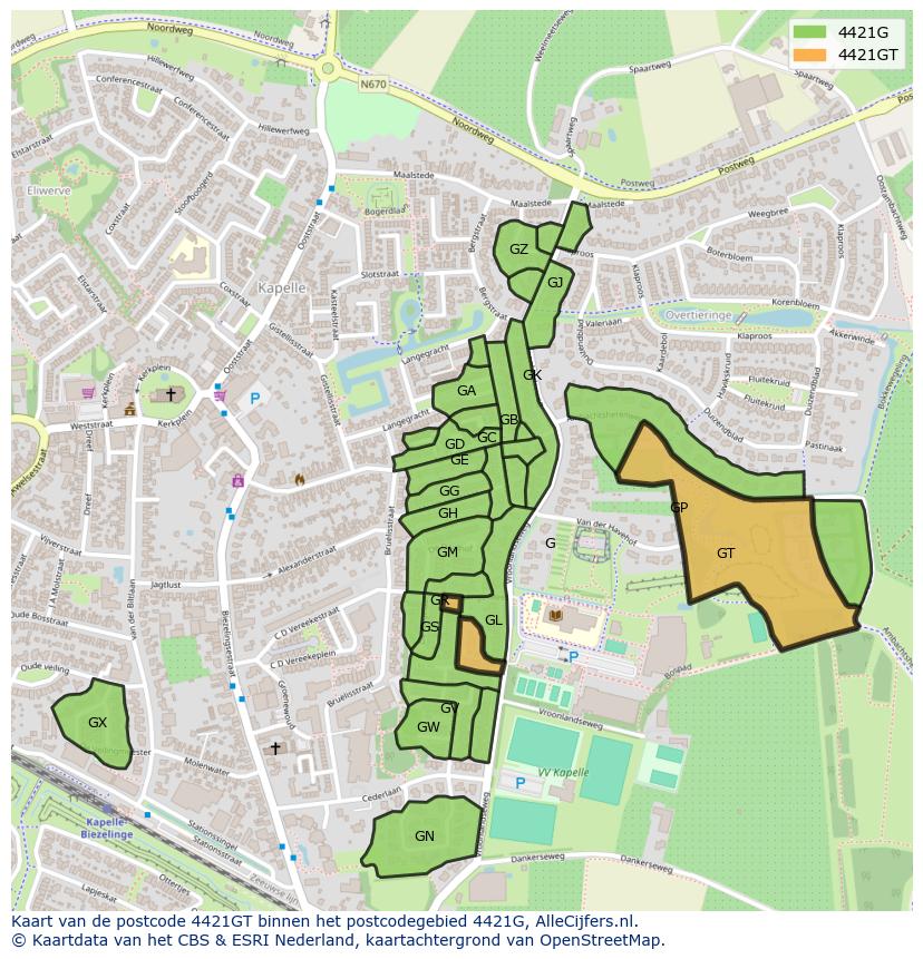 Afbeelding van het postcodegebied 4421 GT op de kaart.