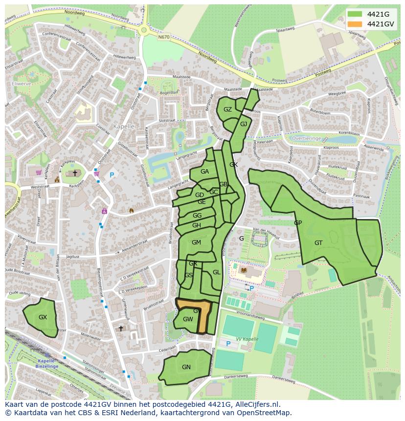 Afbeelding van het postcodegebied 4421 GV op de kaart.