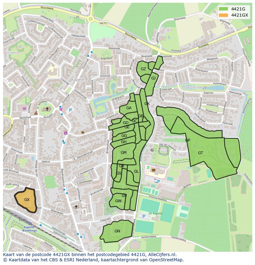 Afbeelding van het postcodegebied 4421 GX op de kaart.