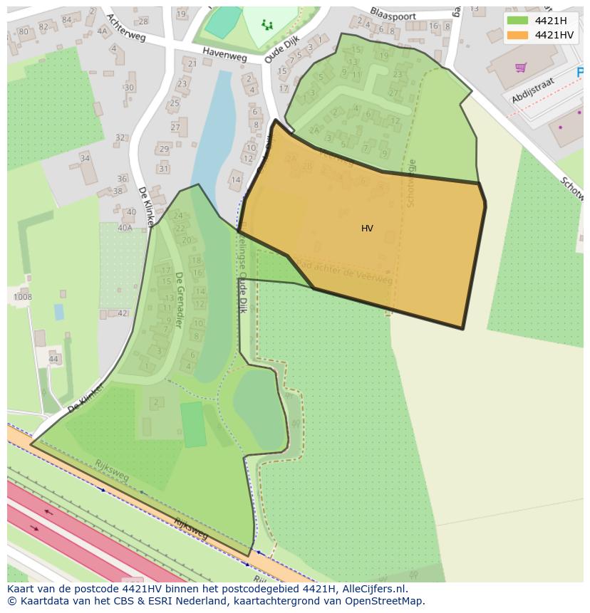 Afbeelding van het postcodegebied 4421 HV op de kaart.