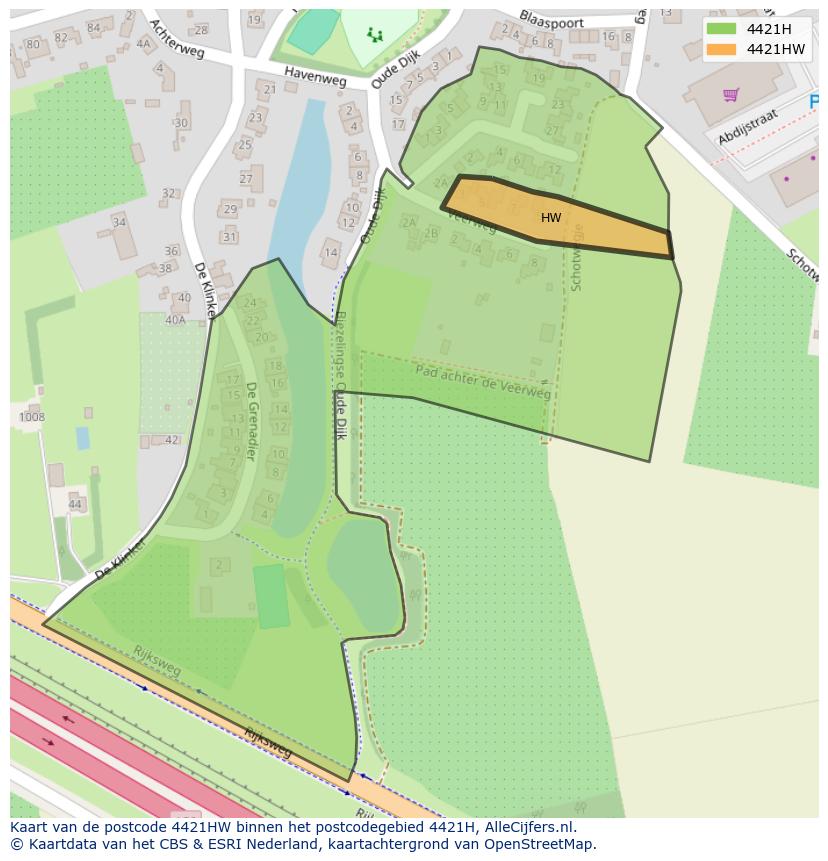 Afbeelding van het postcodegebied 4421 HW op de kaart.