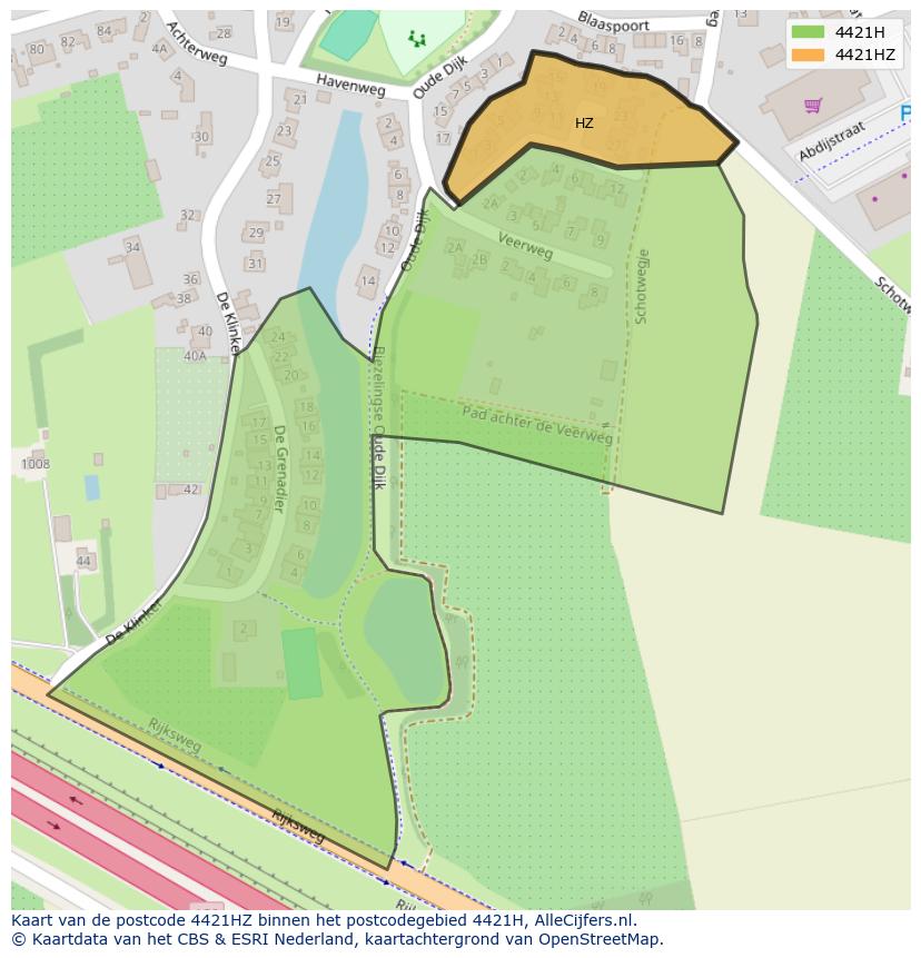 Afbeelding van het postcodegebied 4421 HZ op de kaart.