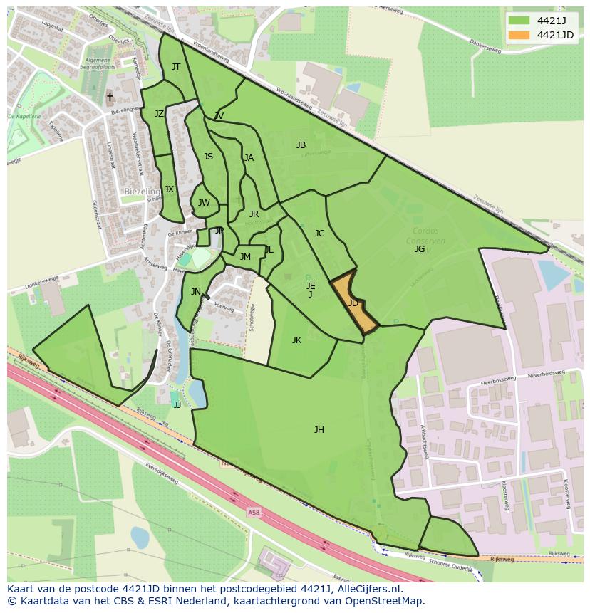 Afbeelding van het postcodegebied 4421 JD op de kaart.