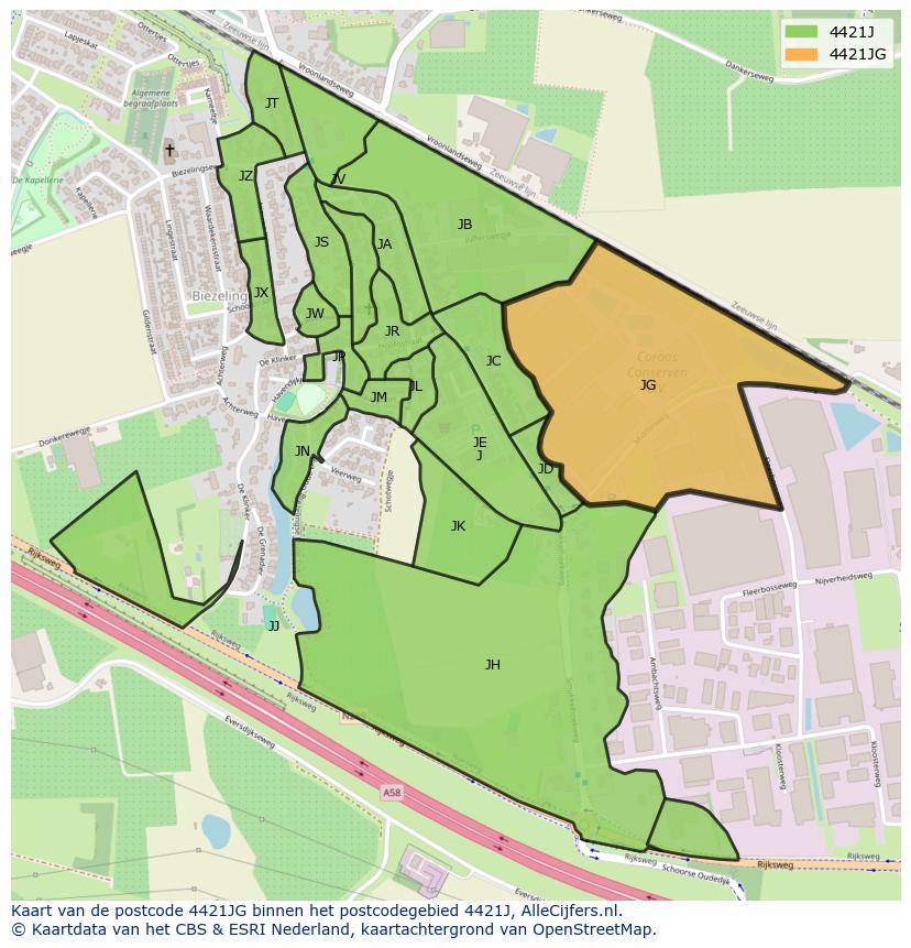 Afbeelding van het postcodegebied 4421 JG op de kaart.