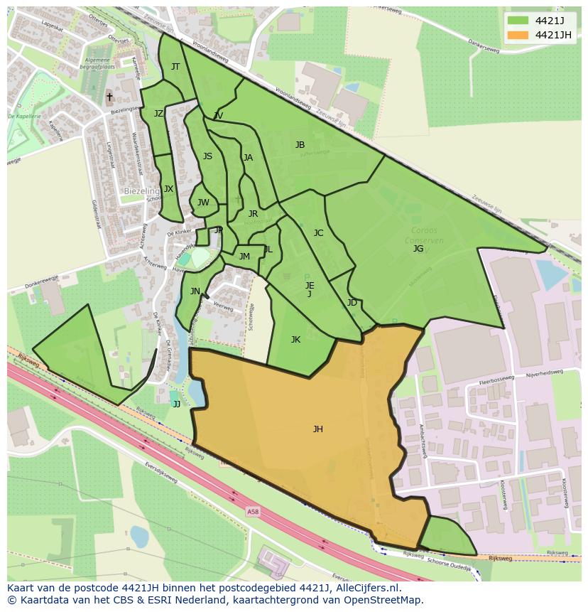 Afbeelding van het postcodegebied 4421 JH op de kaart.