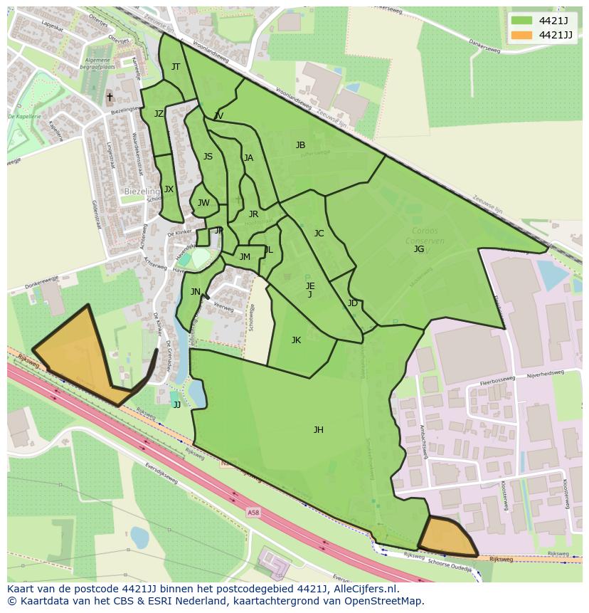 Afbeelding van het postcodegebied 4421 JJ op de kaart.