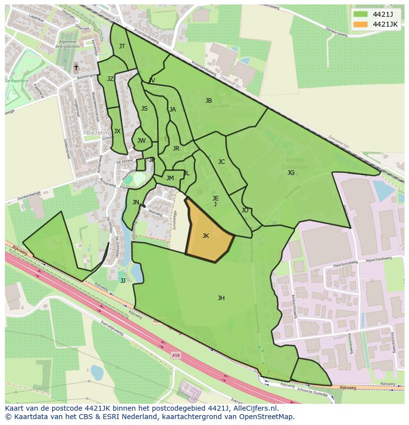 Afbeelding van het postcodegebied 4421 JK op de kaart.